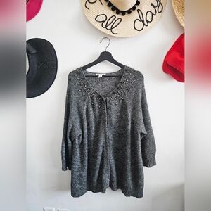 Coldwater Creek Charcoal Knit Beaded Oversized Cardigan Womens Sizs 2X